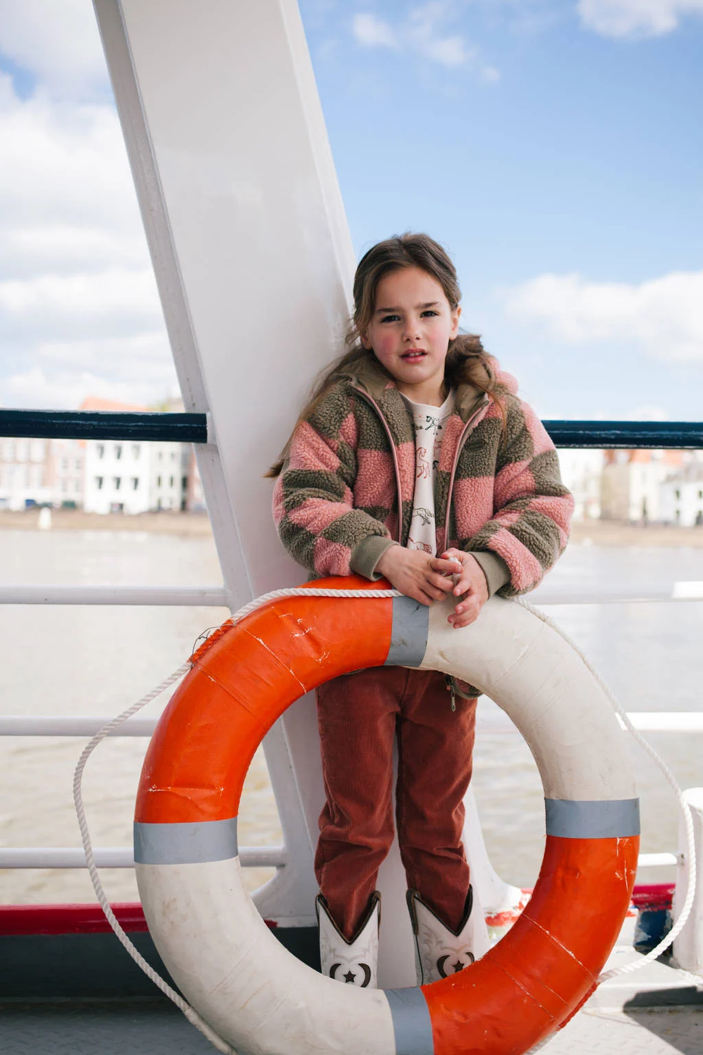Stains&Stories geruite teddy winterjas roze/groen