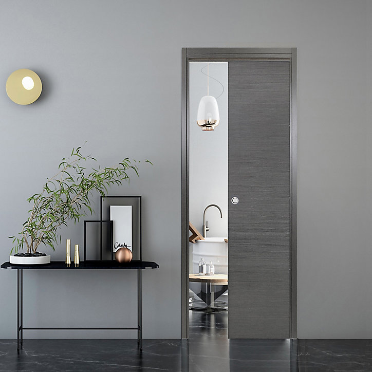 Porte coulissante Summa grise H.204 x l.73 cm