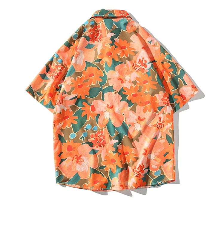 Lefitt - Hawaiiaans overhemd met korte mouwen, kraag en bloemenprint
