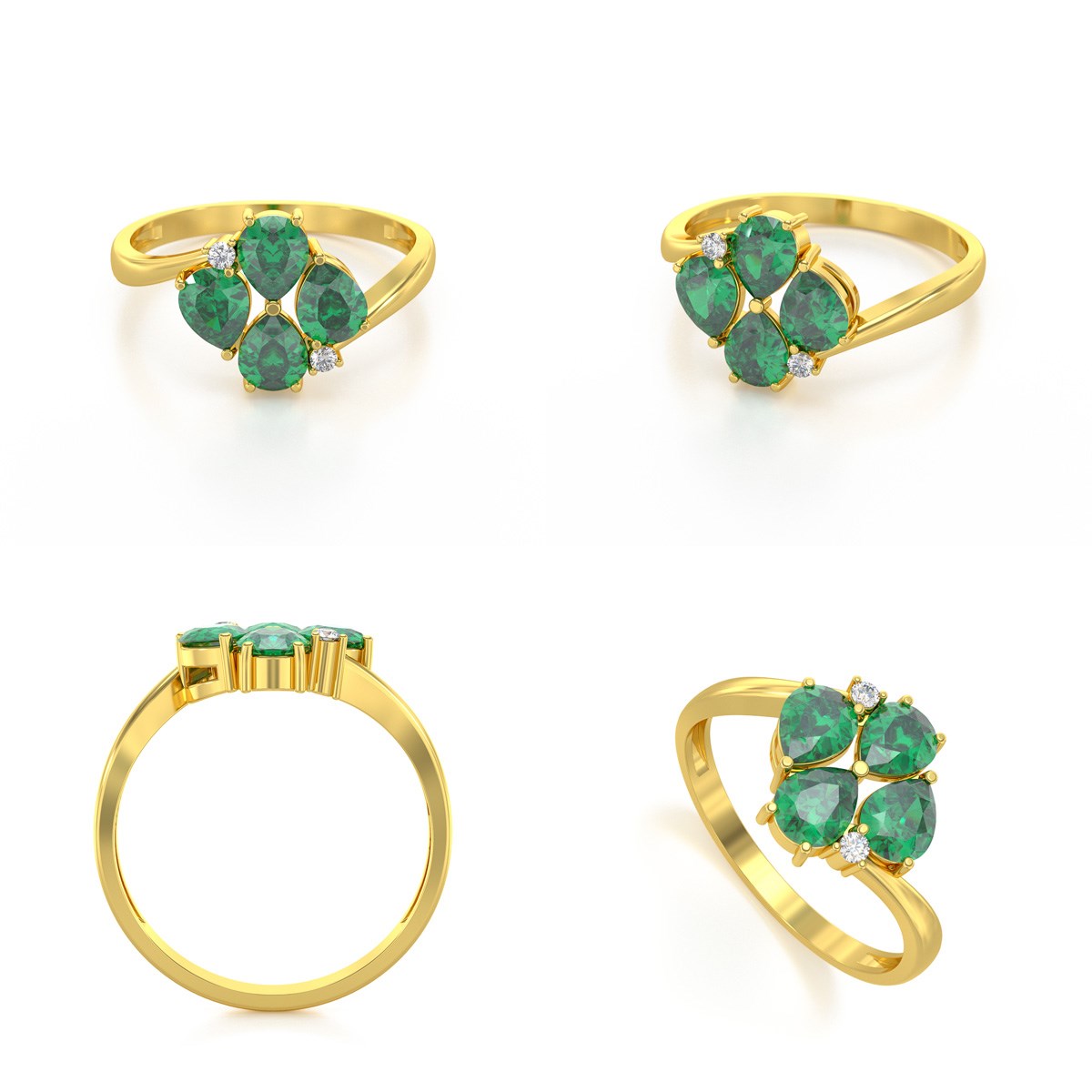 Bague ADEN Or 585 Jaune Emeraude et diamants 1.87grs
