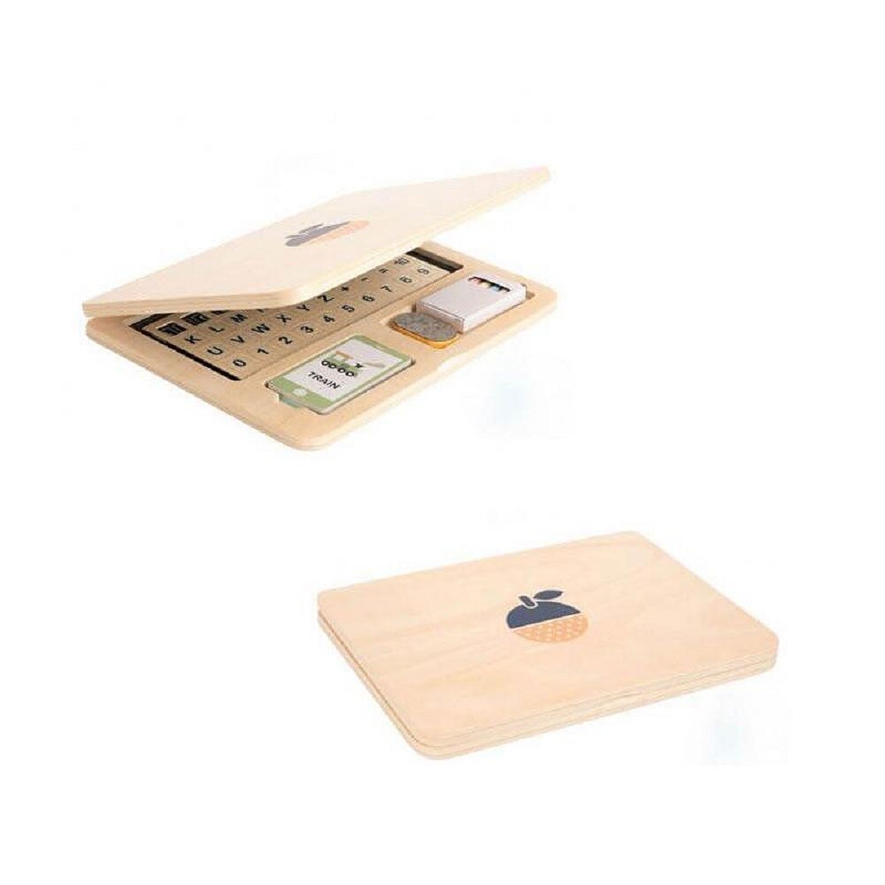 Tooky Toy Kinderspielzeug Holz-Laptop TH819, Magnet-Buchstaben, bunte Kreide beige