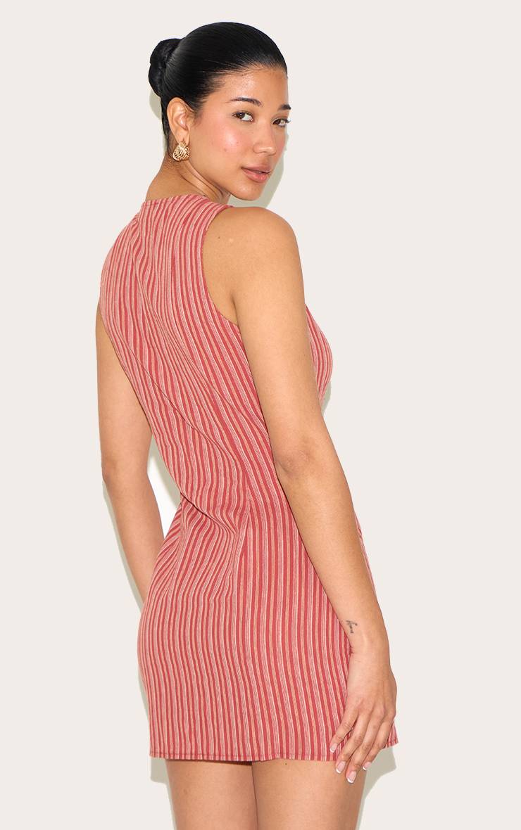 Rouge Robe Chemise Droite À Fines Rayures Boutonnée