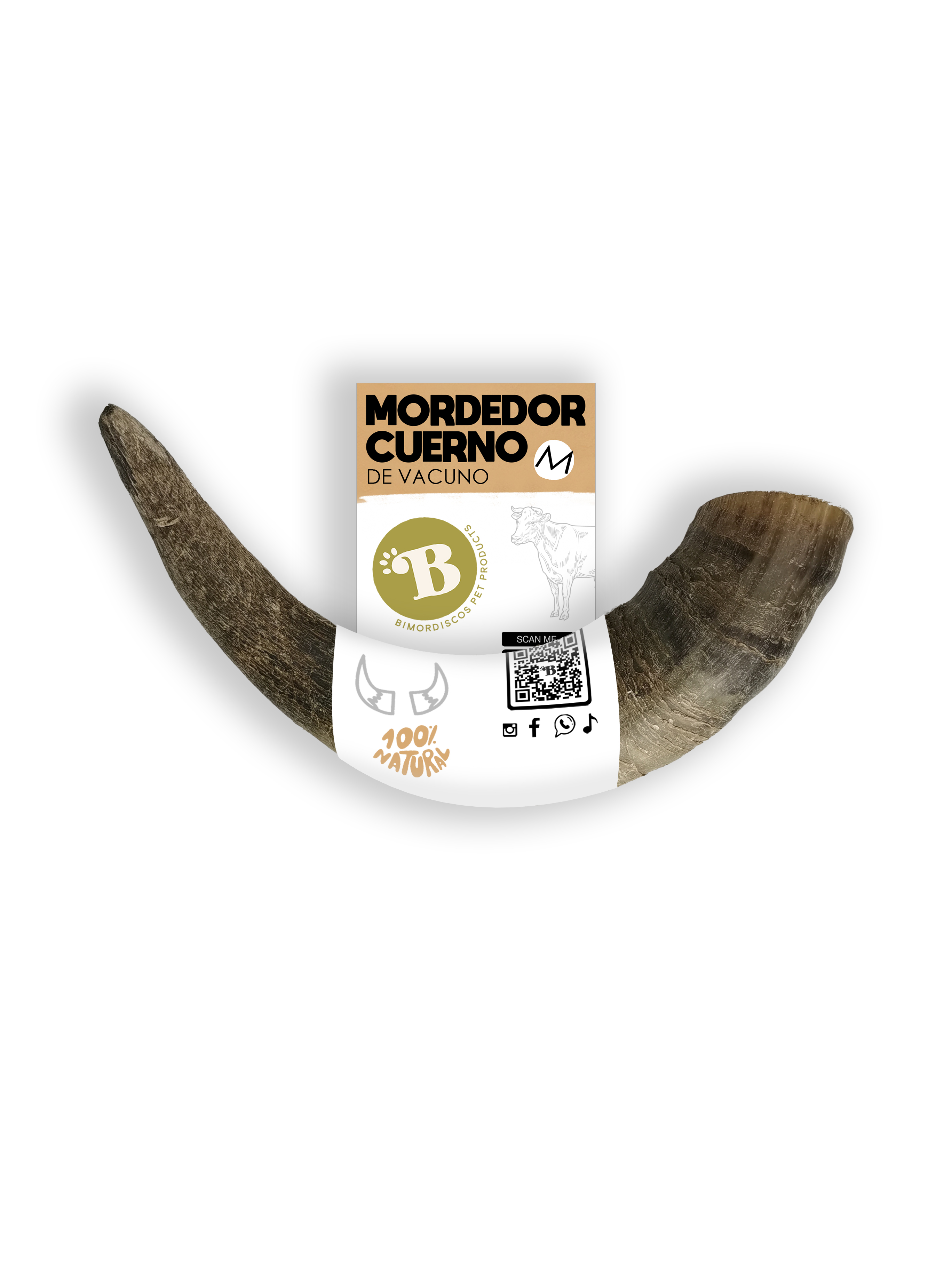 BIMORDISCO Chifre de Vaca/Touro Mastigável para Cães, Pacote com 2 x Tamanho Grande