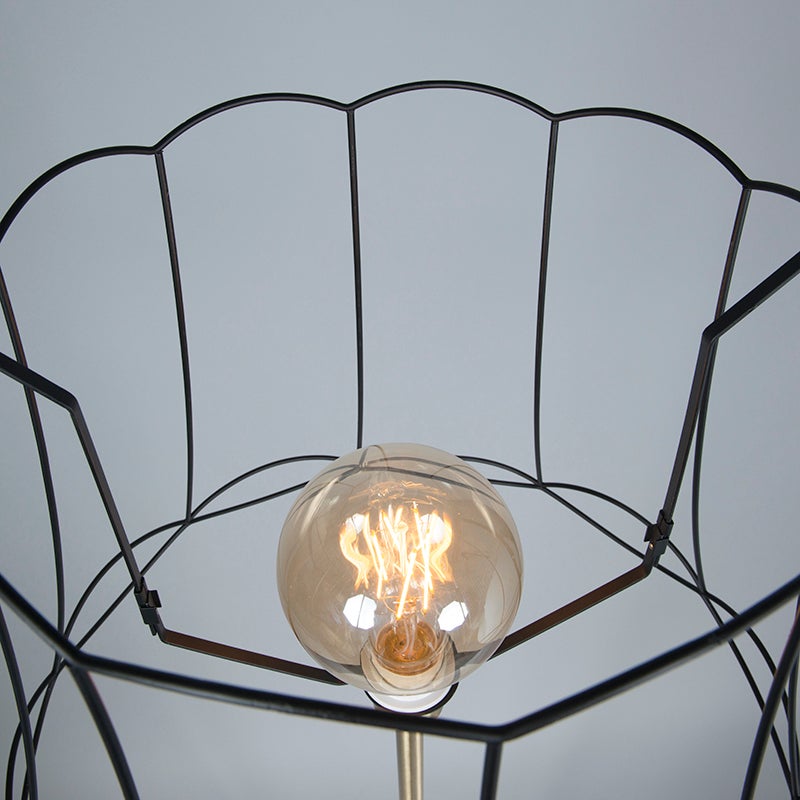 QAZQA - Retro Retro Vloerlamp | Staande lamp | Lamp | Licht messing met Granny Shade Zwart 45 cm - Kaso | Woonkamer | Slaapkamer - Rond staal - LED-compatibel E27