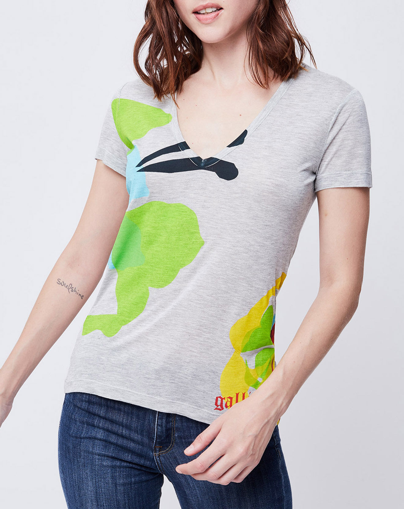 John Galliano T-Shirt imprimé gris clair