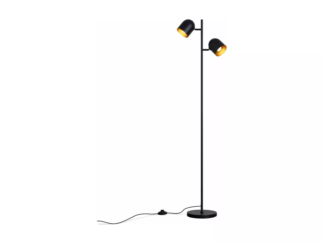 NETTLIFE Lampadaire 2 Ampoules Noir Doré Métal E14 Rétro Industriel Lampadaire