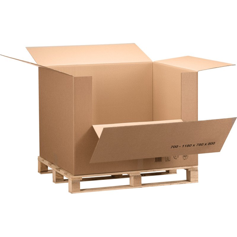 Carton caisse container kraft avec abattant, double cannelure L 118 x l 78 x H 80 cm