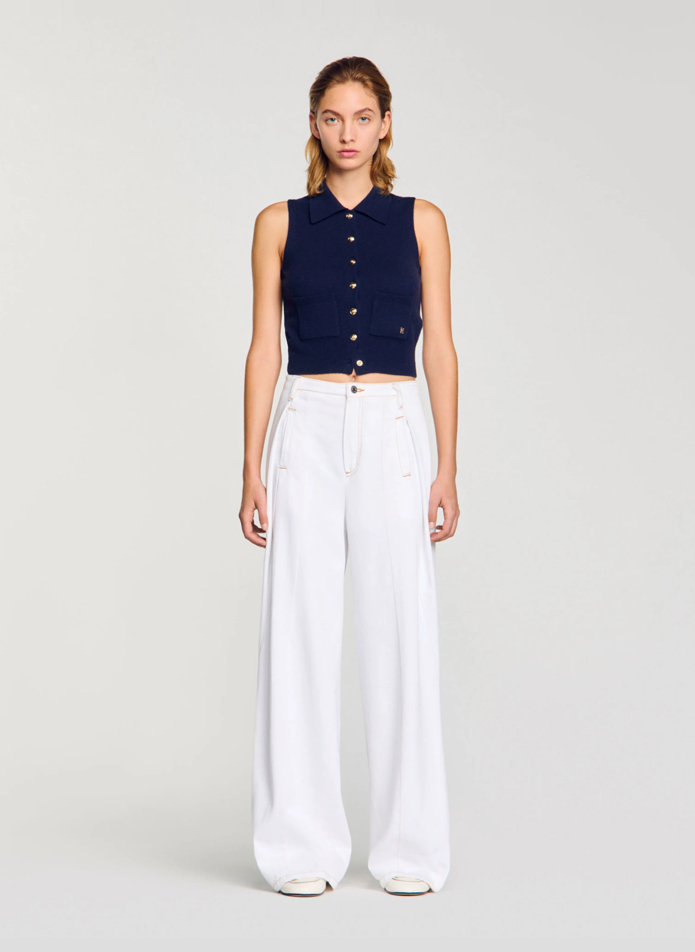 Jean large surpiqué en coton | Blanc