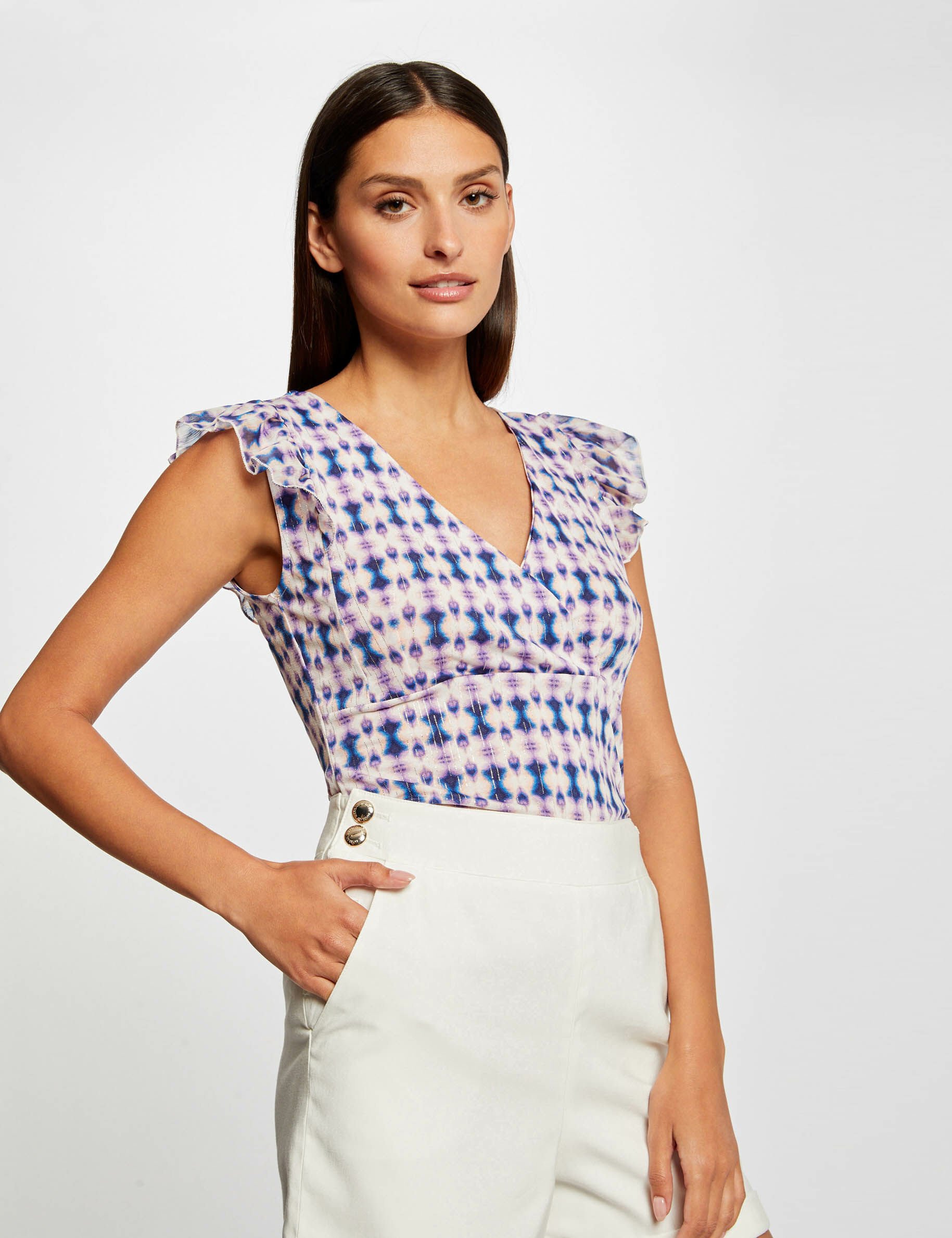 T-shirt manches courtes imprimé abstrait multico femme - multico