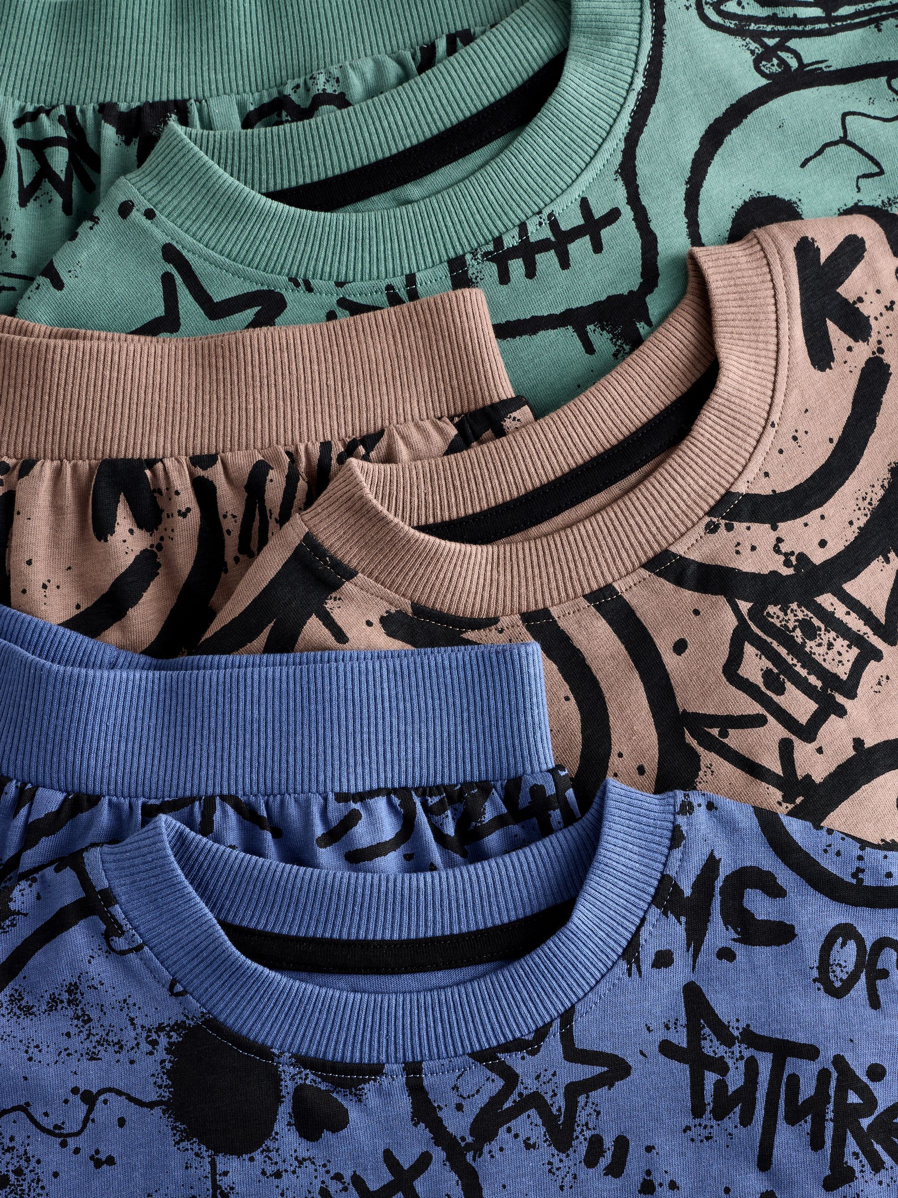 Meerkleurig graffiti - 100% katoenen korte pyjama set van 3 (4 - 16 jr)