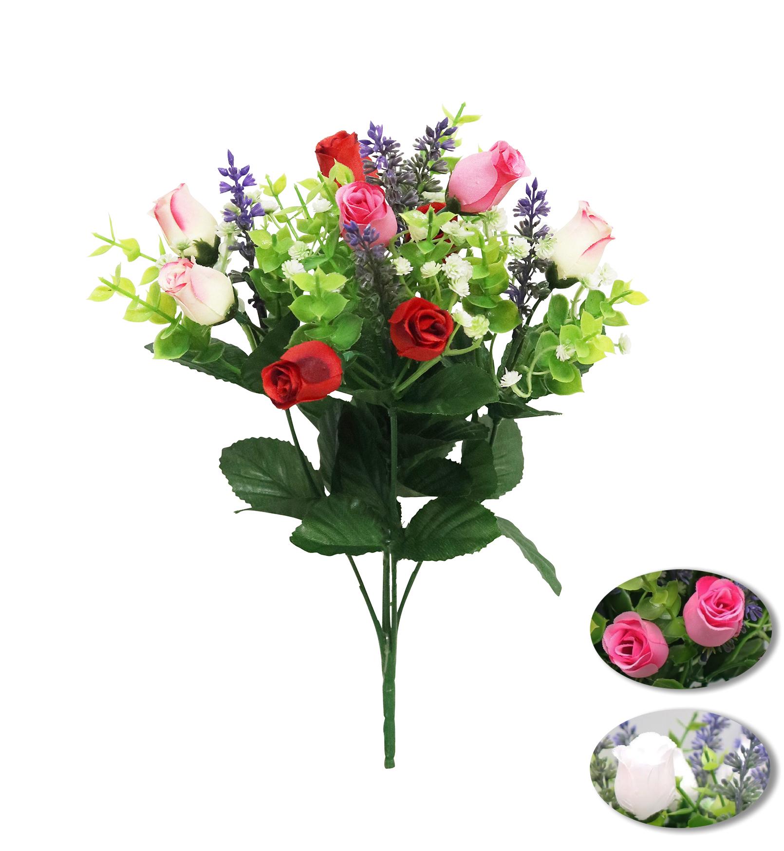 BOUQUET DE BOUTONS DE ROSES ET LAVANDE H.35CM