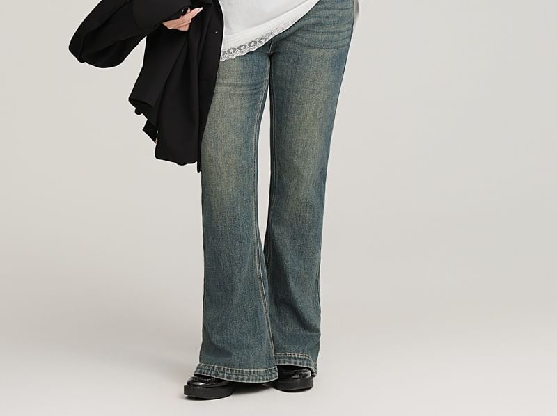 Telipino - Plus Size Mid Rise Washed Bootcut Jeans