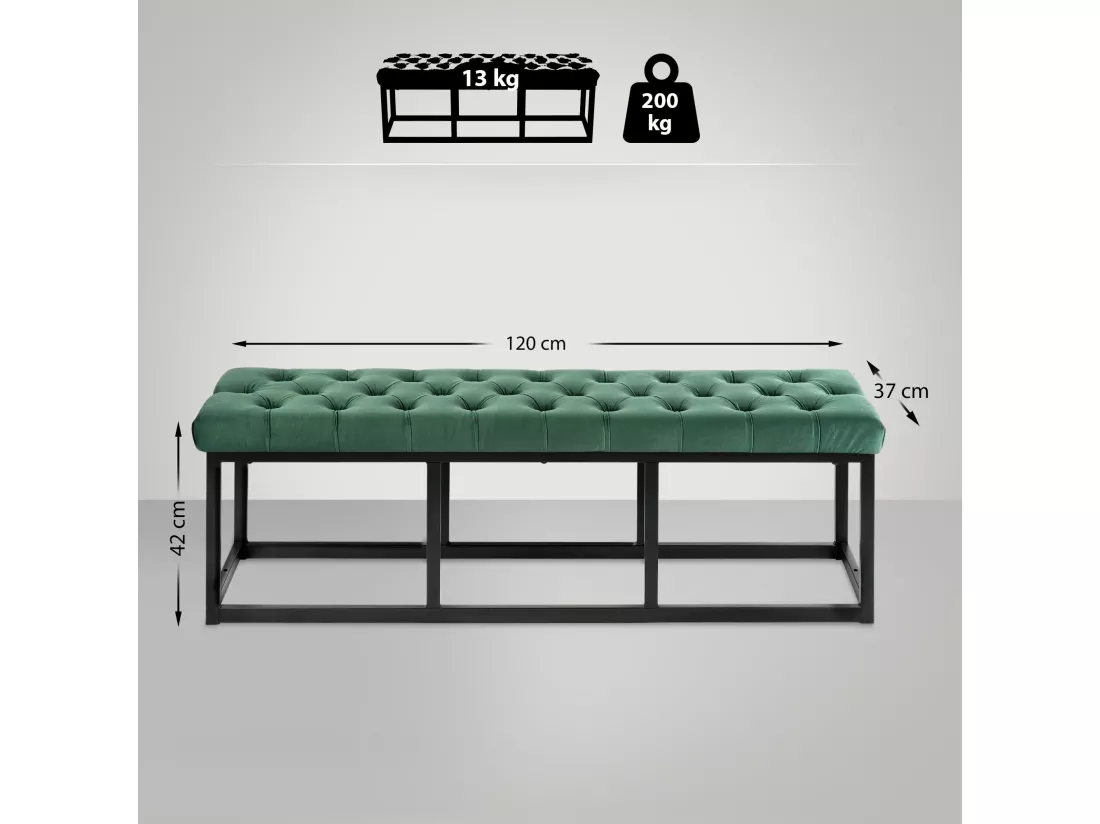 Banquette - Velours & Métal noir mat - Vert - Polson