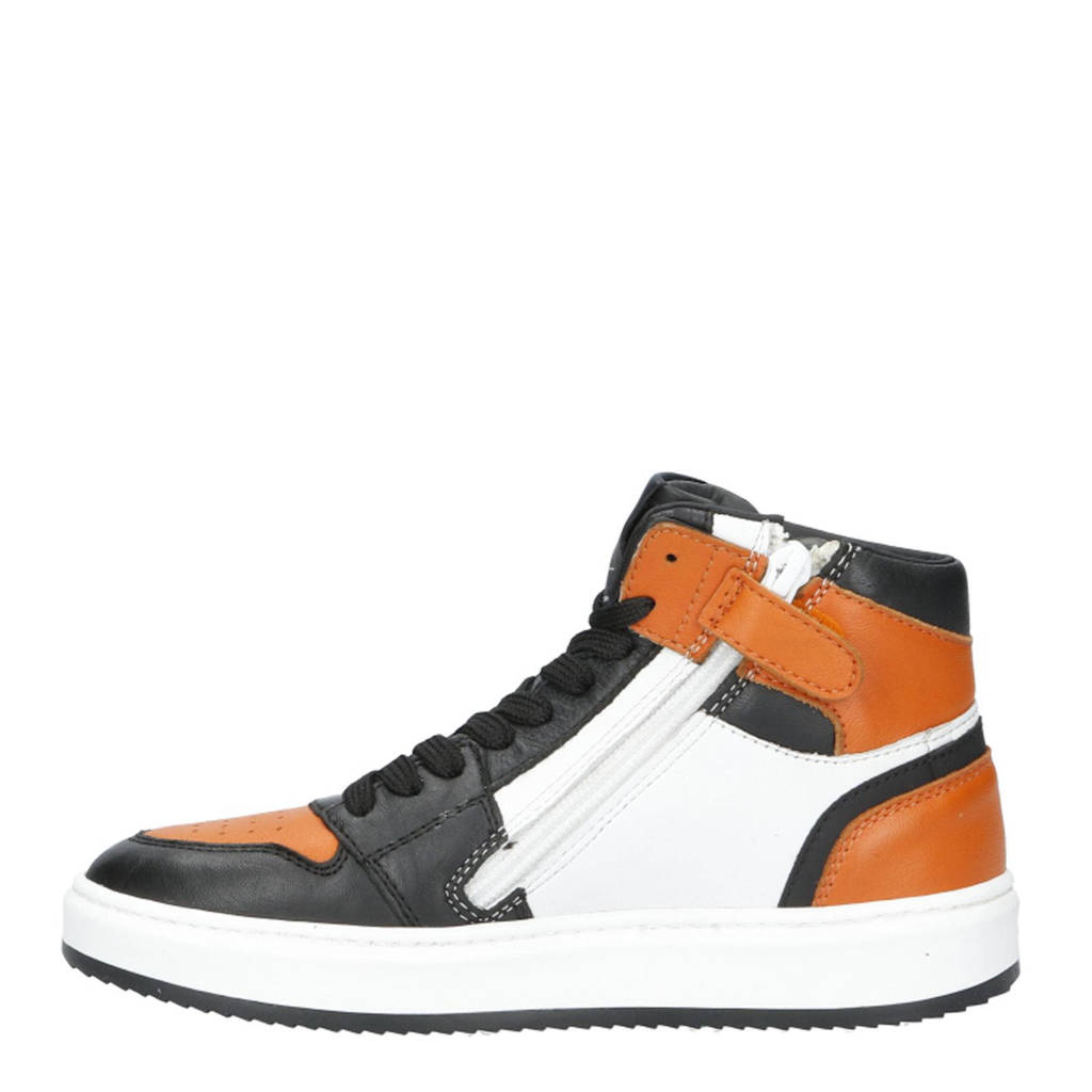 Hip leren sneakers oranje/zwart/wit