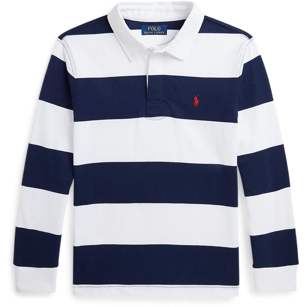 Køb Polo Ralph Lauren White/Cruise Navy Boy Rugby L/S T-Shirt