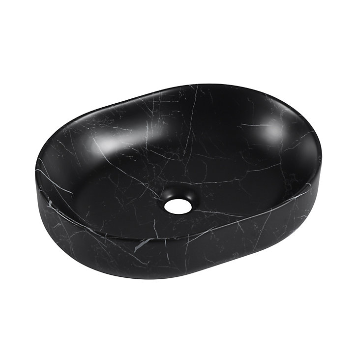 Vasque à poser ovale gamme Lou en céramique imitation marbre noir l.48 x P.37 x H.12 cm