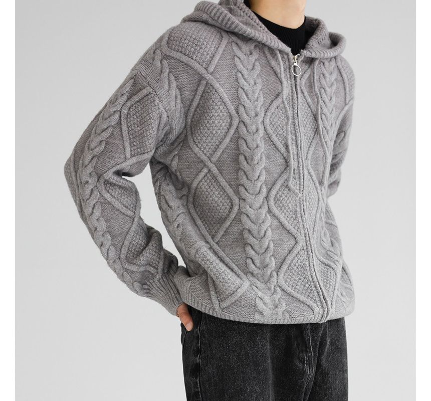 Nightbell - Effen kabelgebreid vest met capuchon en rits