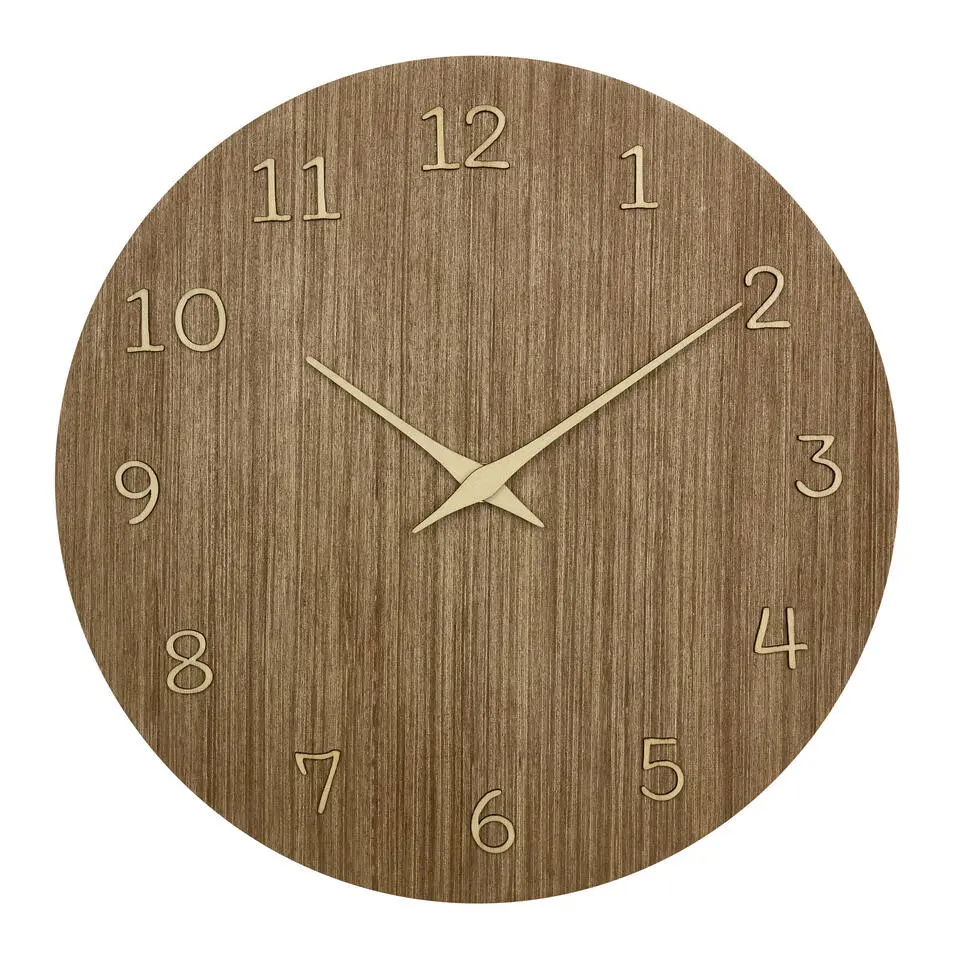 TFA Wandklok - donker naturel hout - hout - D30 cm