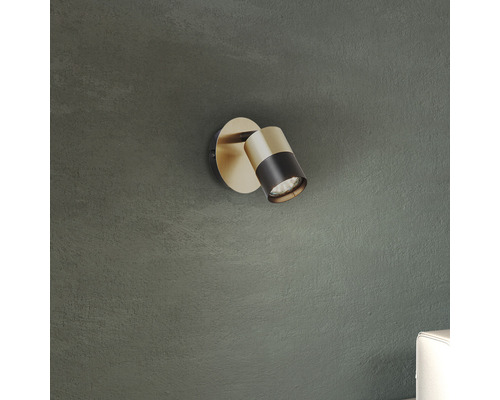 Wandspot, 1-lichts, HxBxL 11,5x10x14,8 cm, geborsteld messing/zwart