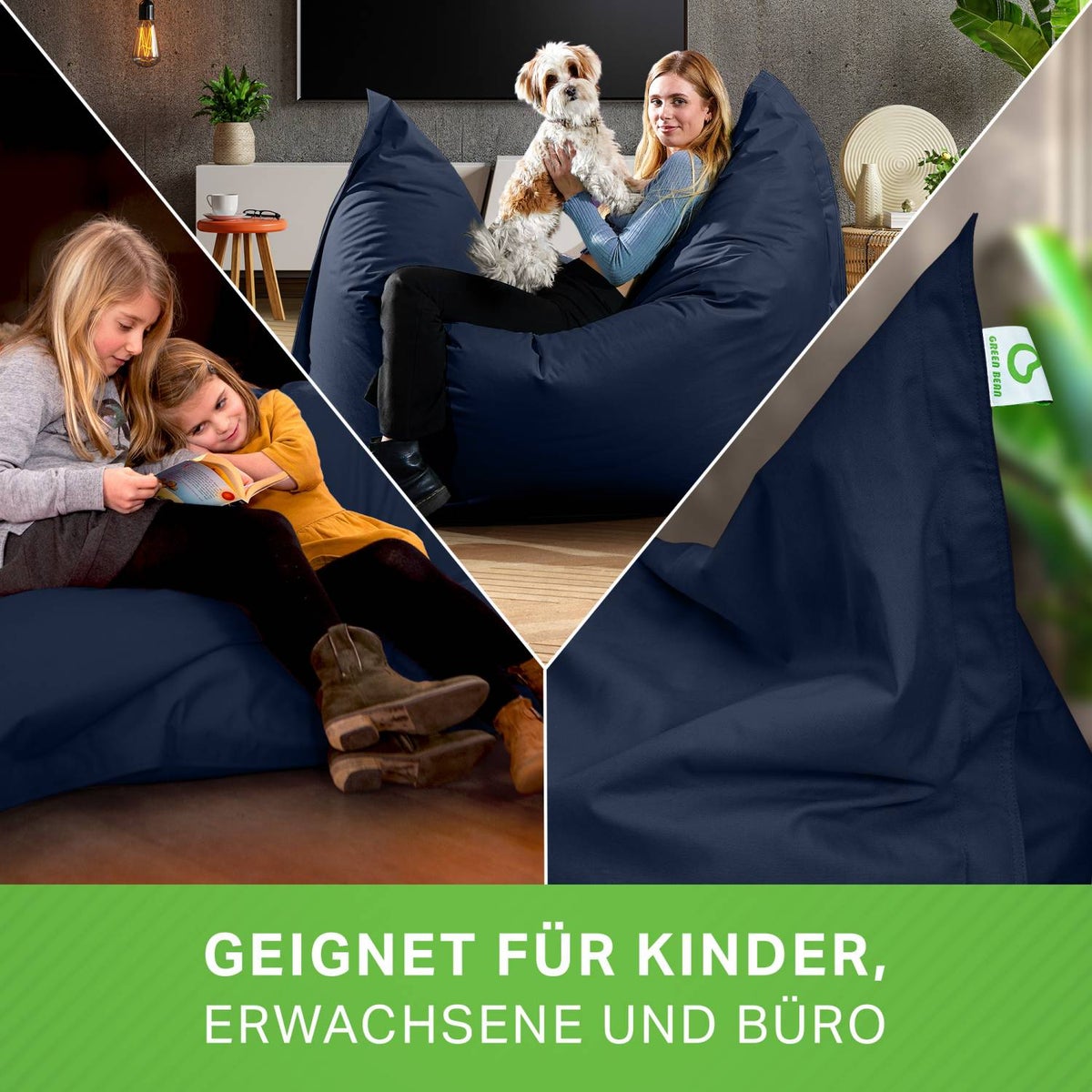 Green Bean Indoor Zitzak XXL 140x180cm 380 Liter Kinderen & Volwassenen Zitzak EPS Kralenvulling Reuze Zitzak Groot Ligbedkussen Zitkussen - Marineblauw Donkerblauw