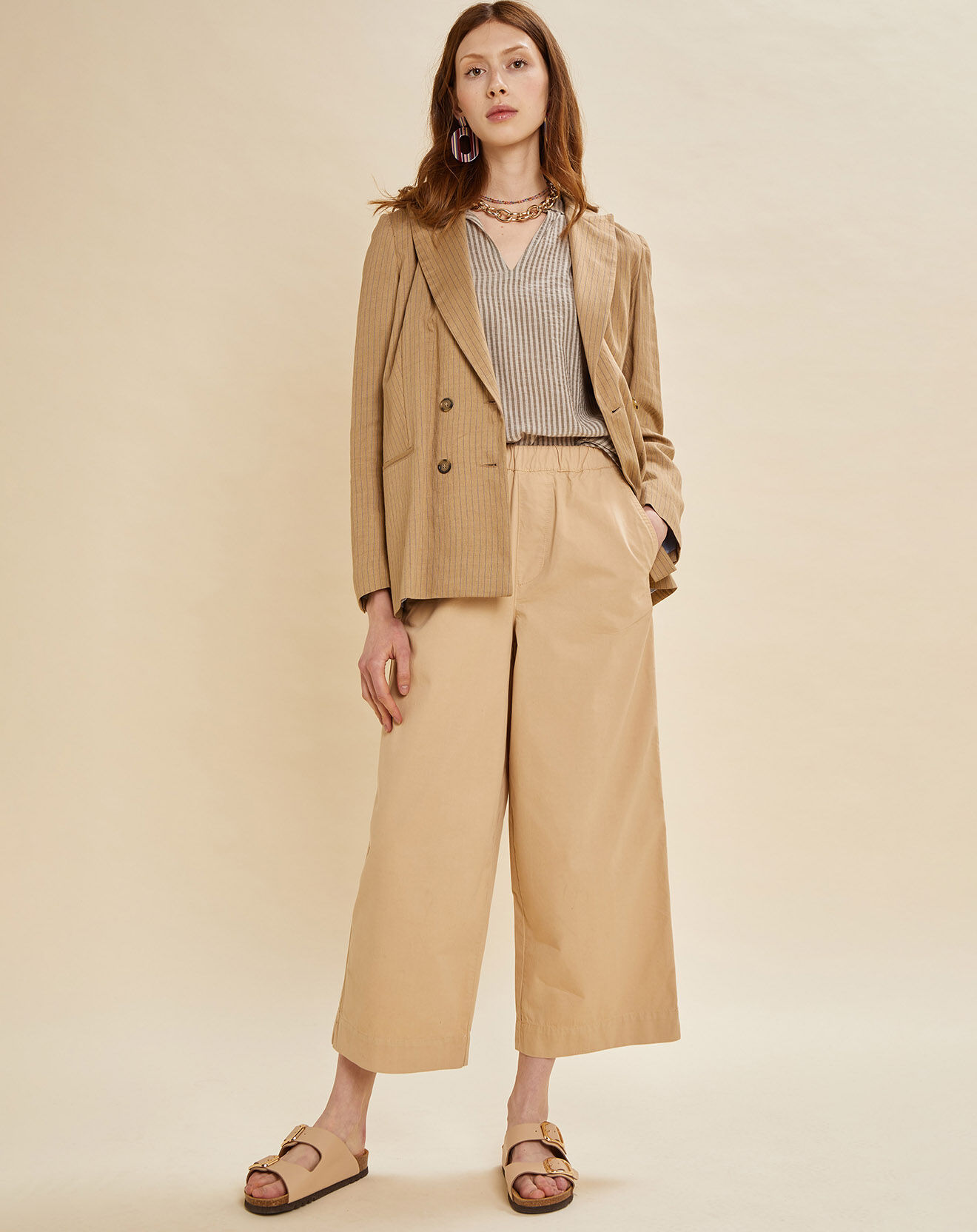 Chloé Stora Veste en Lin mélangé Vienne rayée beige