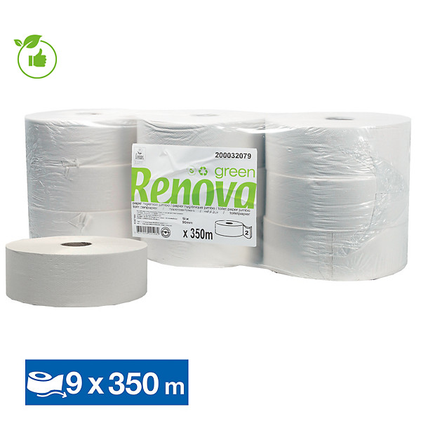 Papier toilette Jumbo Renova 2 épaisseurs, lot de 9 maxi bobines