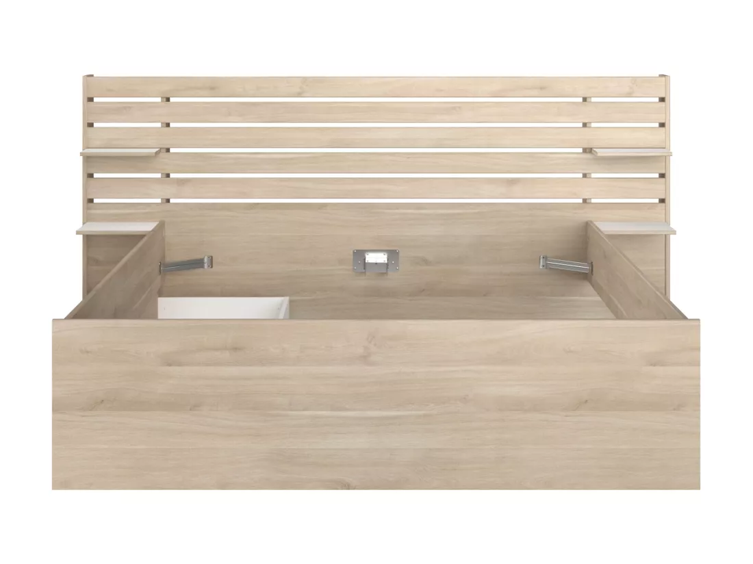 Lit 160 x 200 cm avec rangements - Coloris : Naturel + Sommier + Matelas - TENALIA II