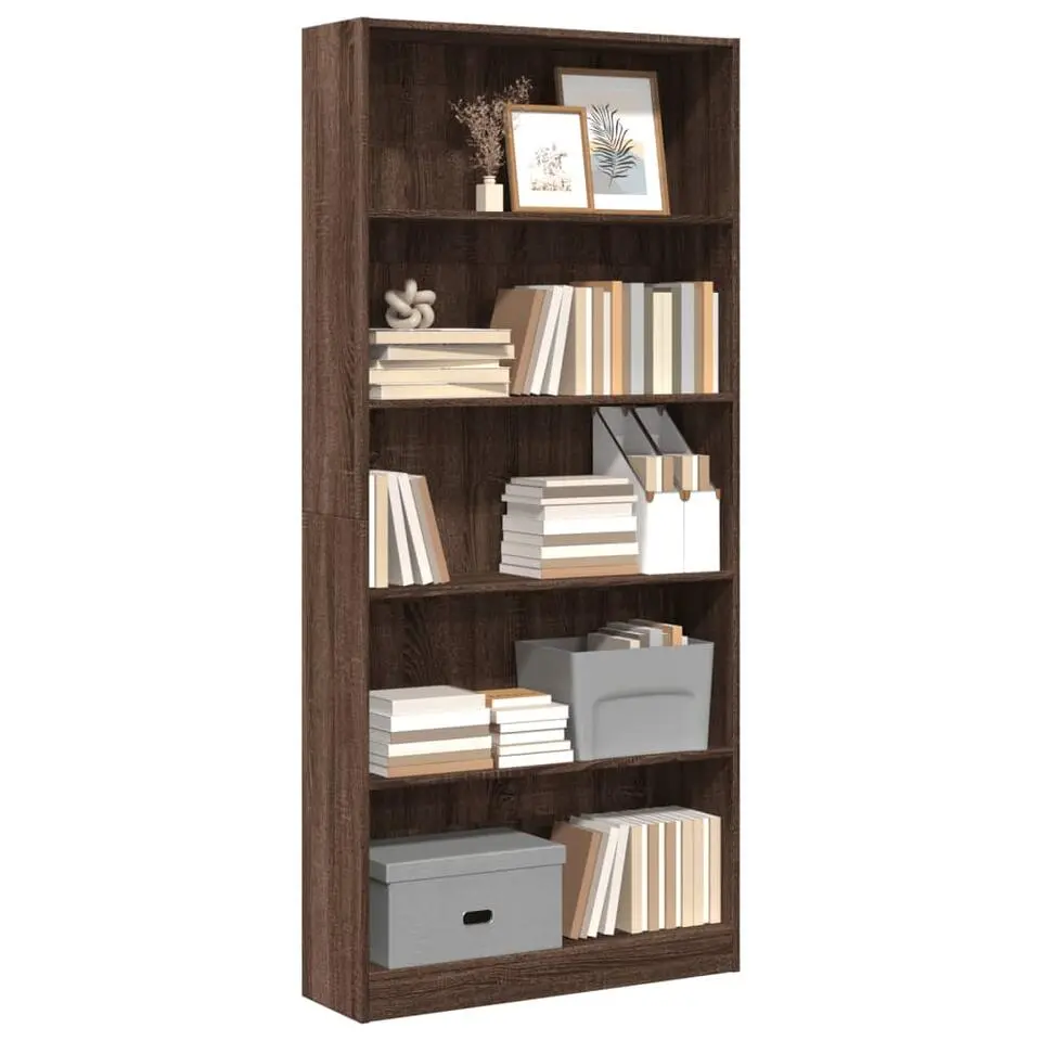 vidaXL - Boekenkast met 5 vakken - Bruin eiken - Bewerkt hout - 80x24x176 cm