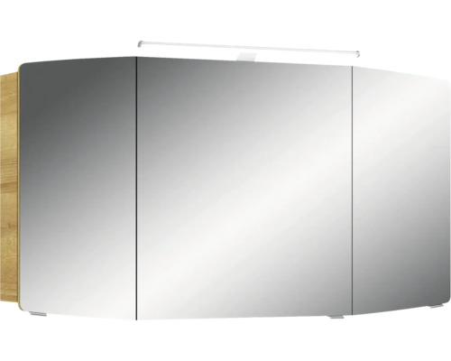 Pelipal Sunline 104 badkamermeubelset, BxHxD 121 x 200 x 50,5 cm, frontkleur: Riviera eiken, 3-delige badkamermeubelset met wastafel en badmeubel van wit mineraalmarmer, spiegelkast met LED-verlichting