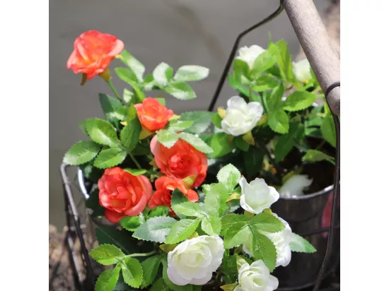 ~Rosier plante fleur artificielle extérieur cimetière tissu corail12cm