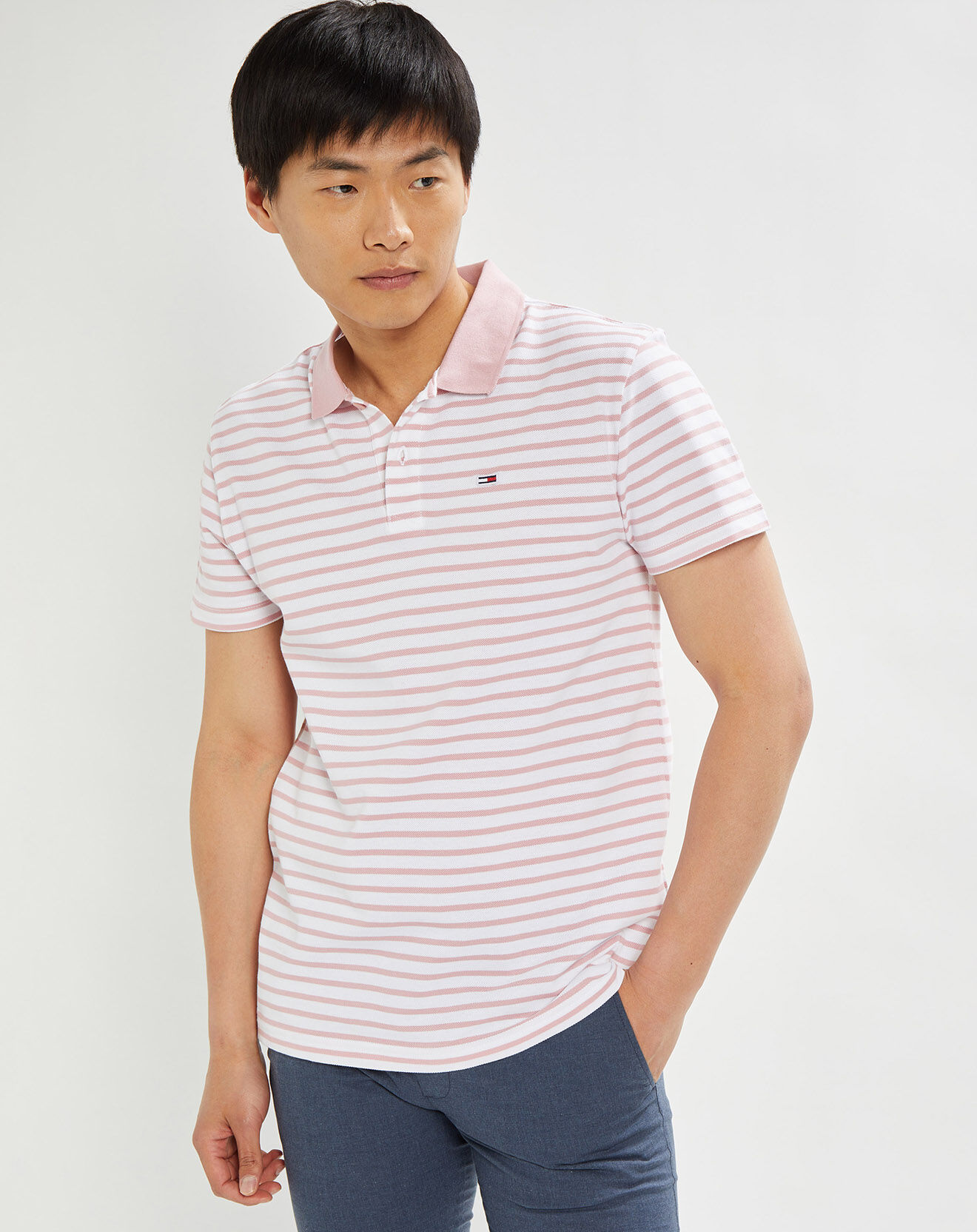 Tommy Jeans Polo Classic Easy rayé rose/blanc