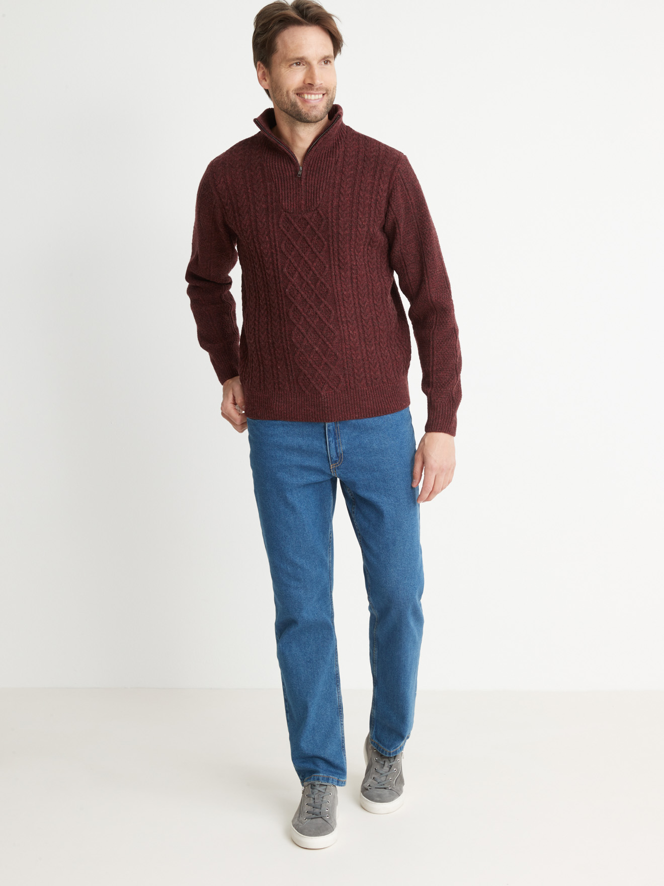 Pull torsadé col montant zippé