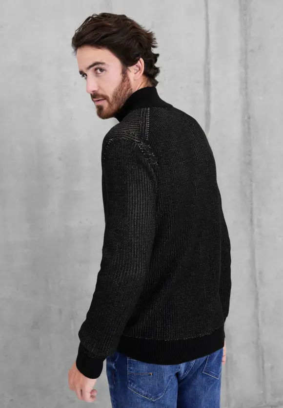 Strickjacke mit Zipper - Black