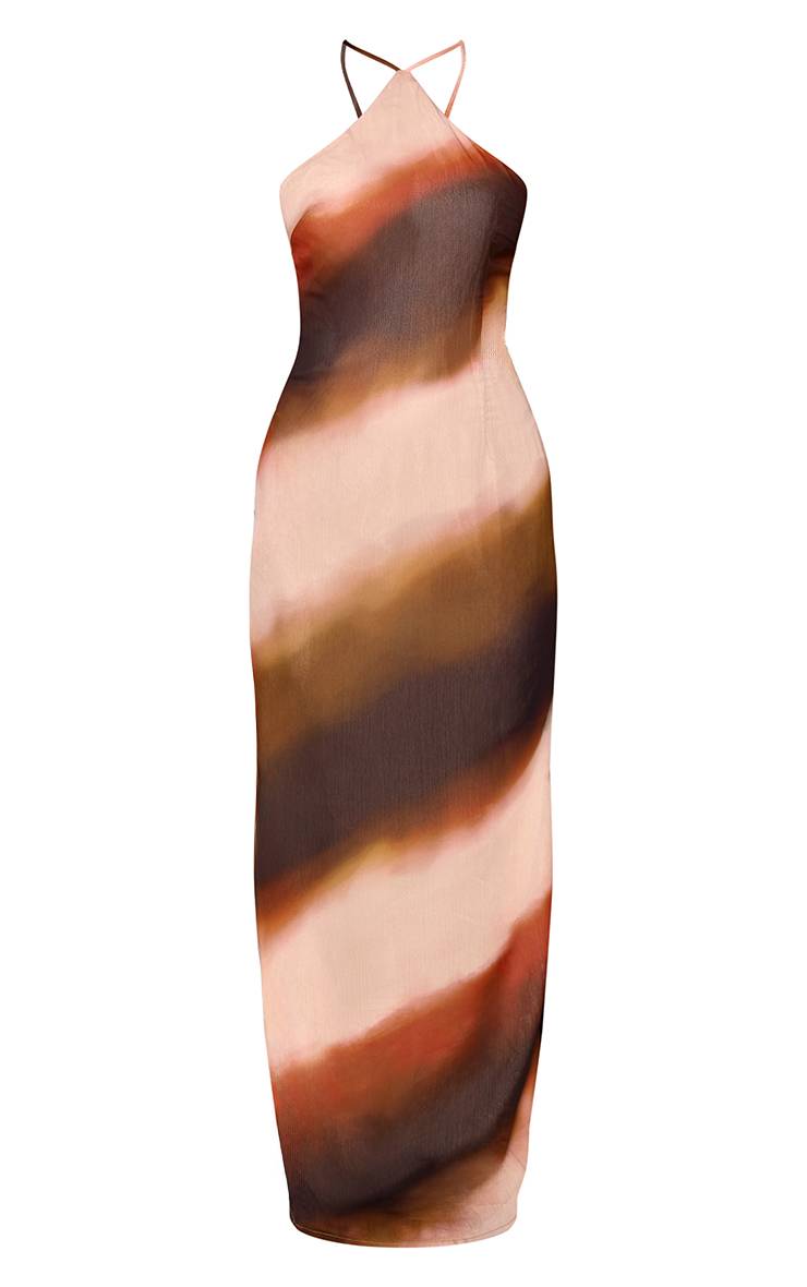 Vert Robe Longue En Mousseline À Imprimé Rayures Avec Encolure Dos-nu Et Détails Perlés