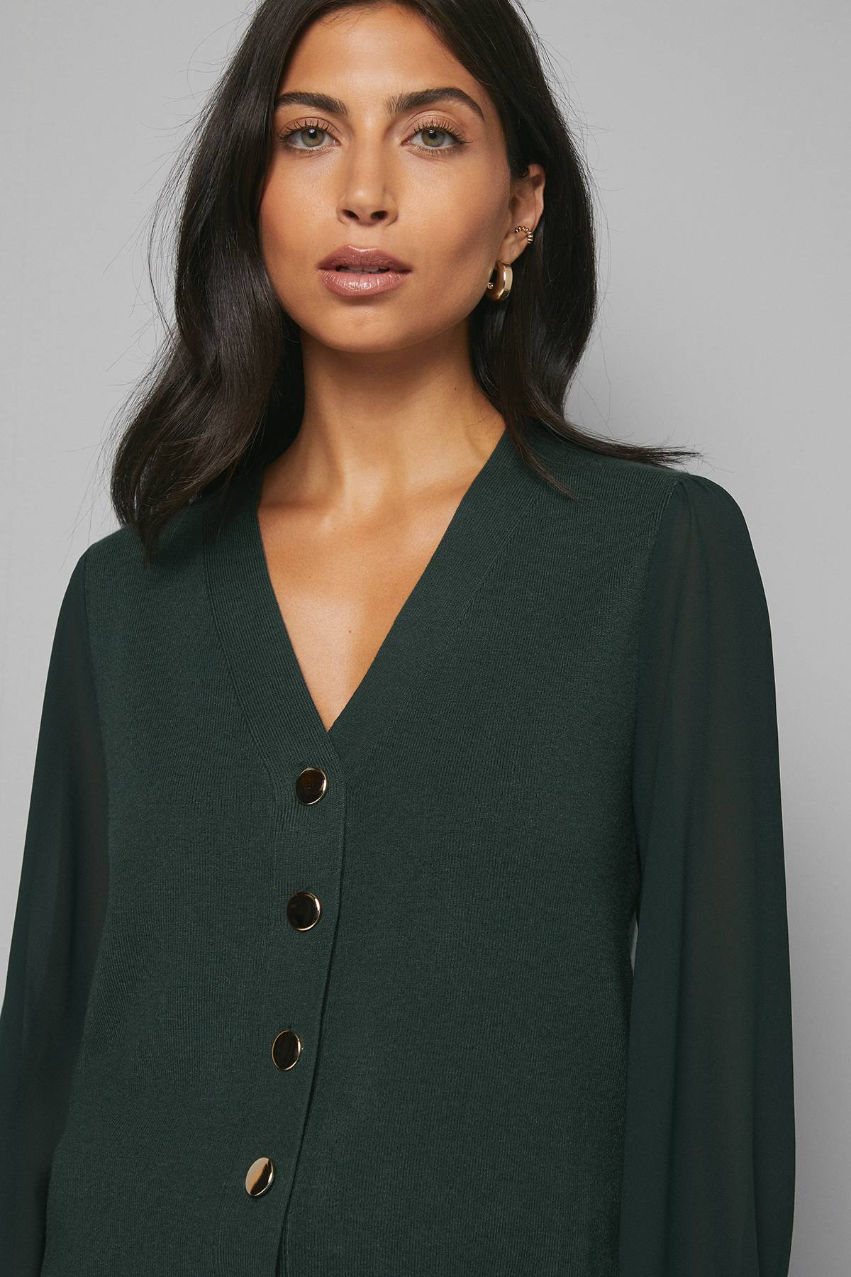 Wallis Cardigan à Manches en Mousseline et Boutonnage Devant