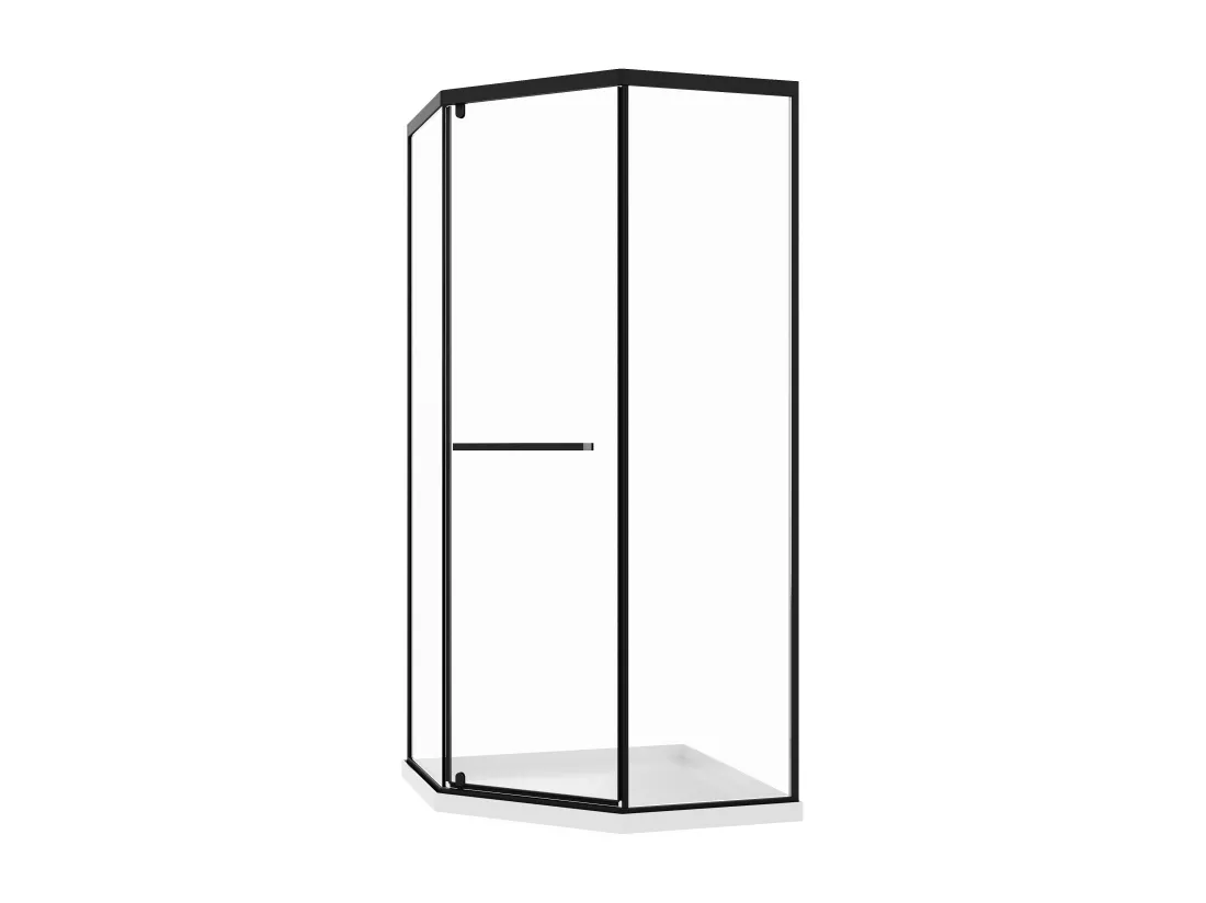Paroi de douche pentagonale avec receveur - 90 x 90 x 195 cm - Noir mat - CRISTELIO