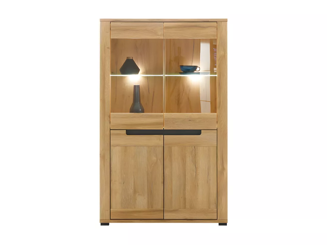 Argentier 4 portes Chêne/Gris à LEDs - TYNIEC