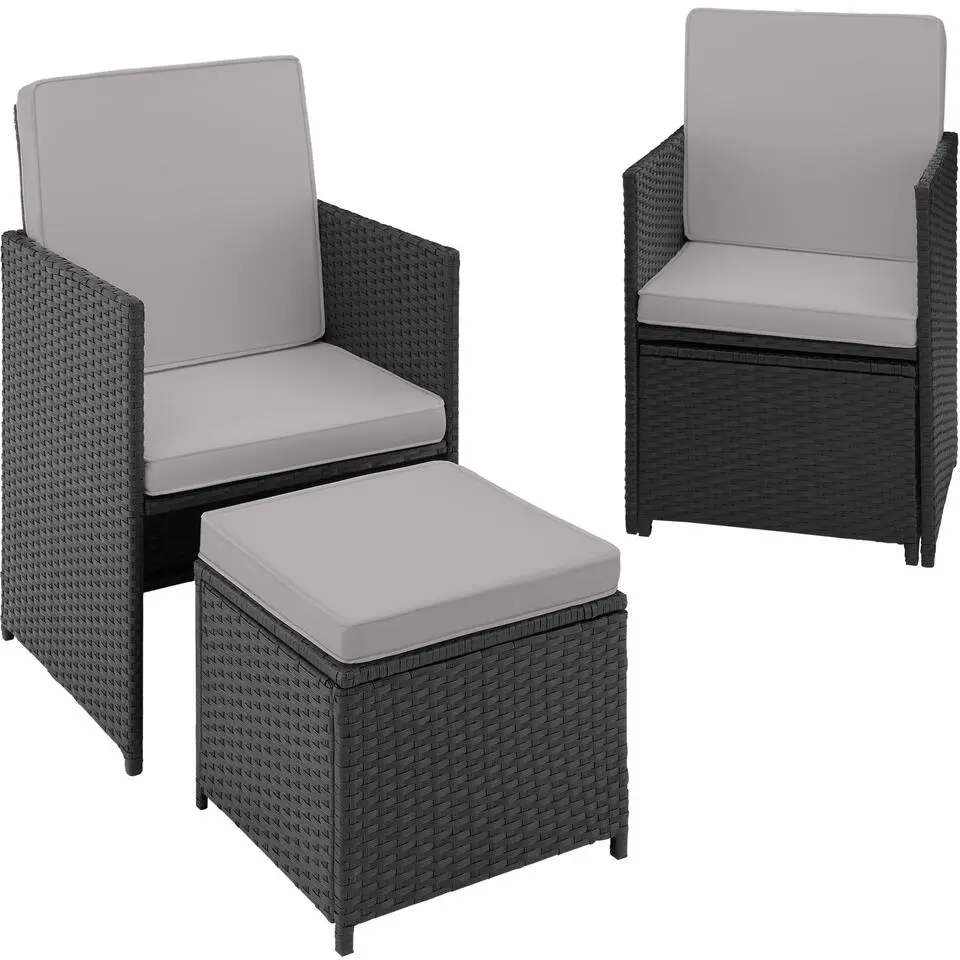 tectake Wicker tuinset Palermo 2 2 1 - Zwart / Grijs