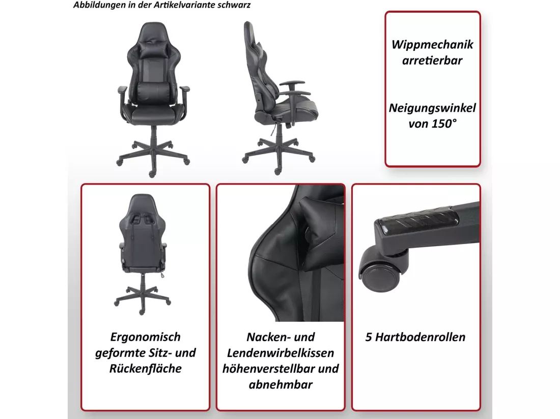 Chaise de bureau MCW-F84, noir/rouge