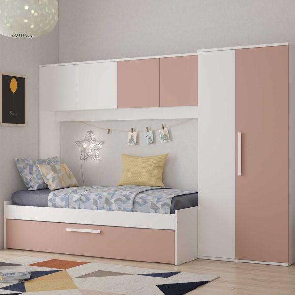 Bed Lev - Roze/Wit - Bedbrug - Bedlade - Gemelamineerde Spaanplaat
