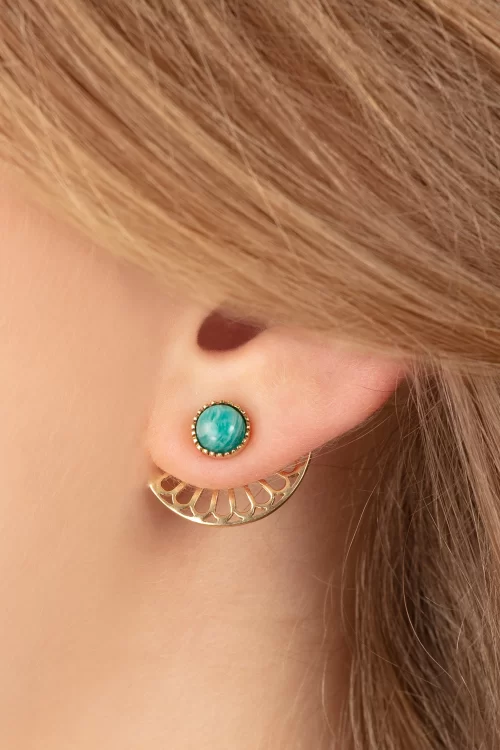 Very Cherry Flower Fan oorbellen in goud en groene onyx