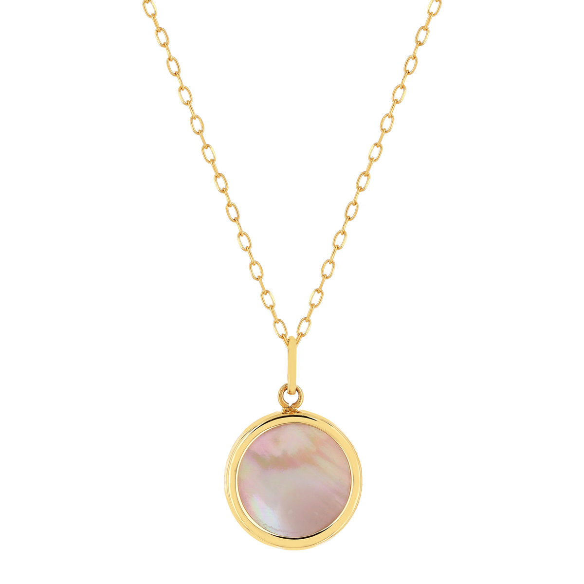 Collier or 750 jaune nacre rose ronde 45 cm