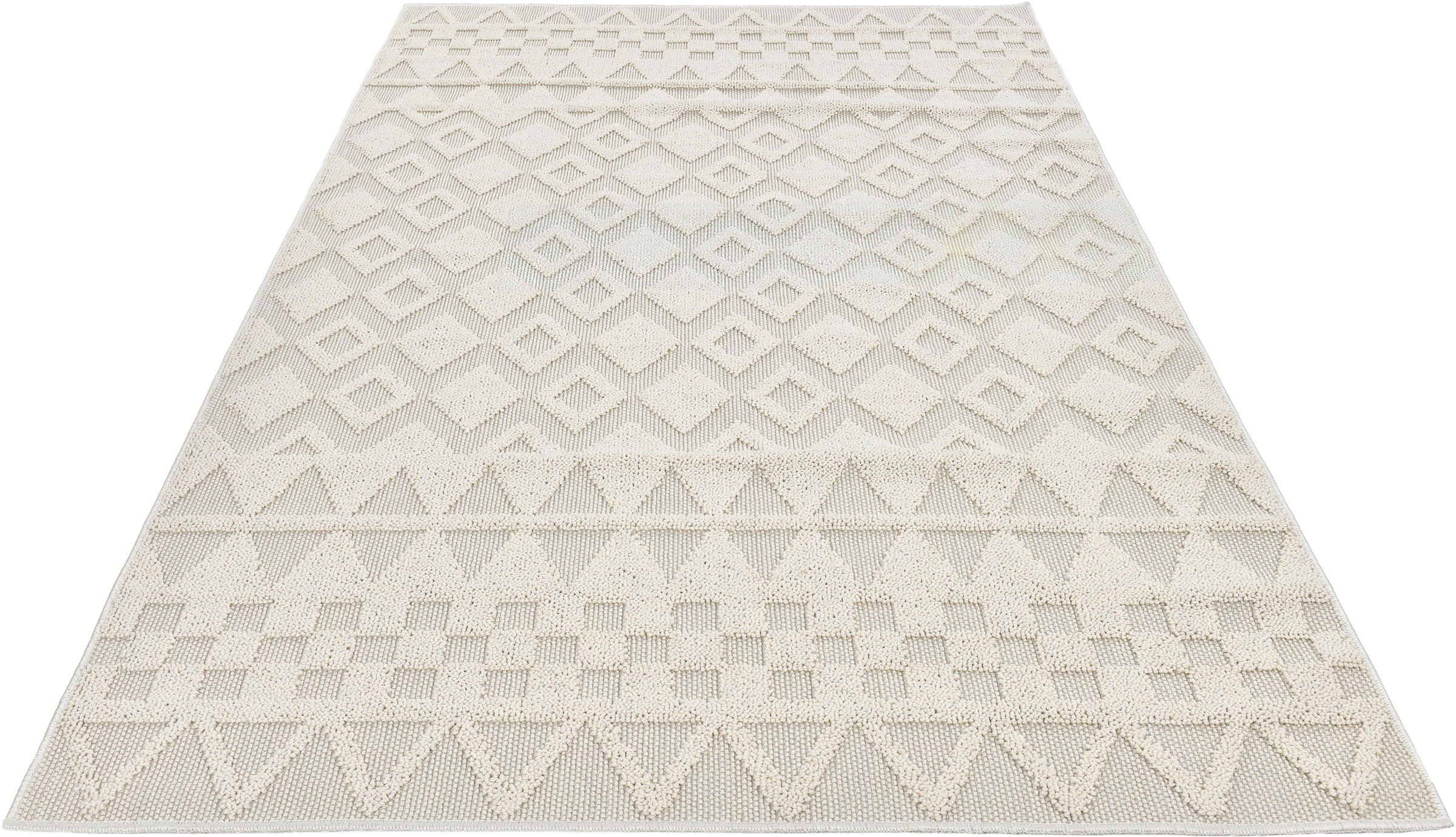 my home Teppich »Juliane Outdoor auch für Küche oder Esszimmer« rechteckig 12 mm Höhe Hoch-Tief-Struktur, Boho, Outdoor geeignet, Balkon, Terrasse, Camping