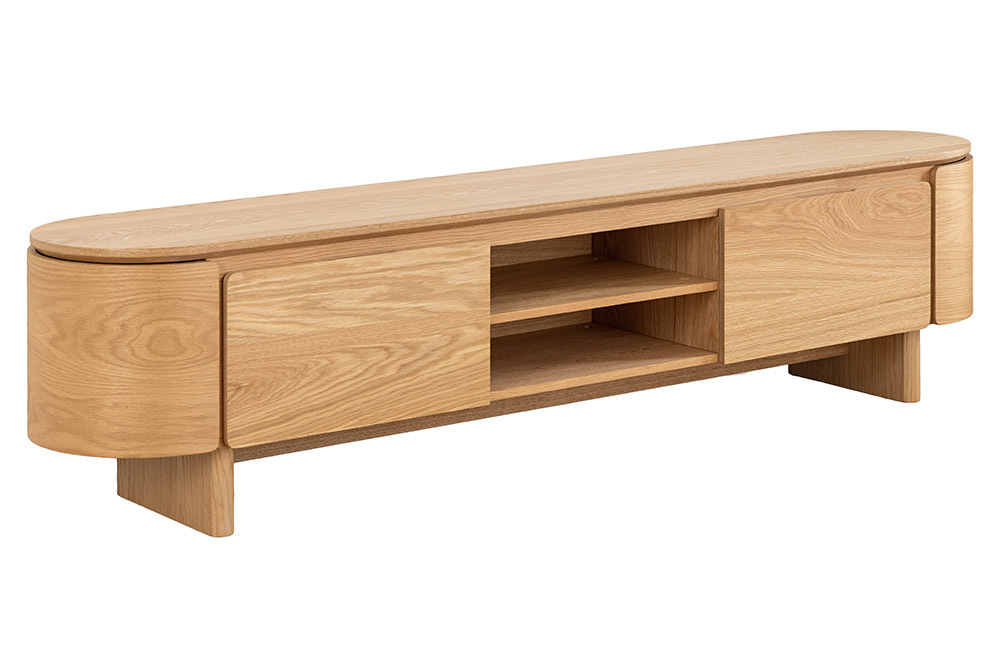Modernes TV-Board OAK GRAIN 200cm natur Eichenholz zwei Fächer mit Schubladen