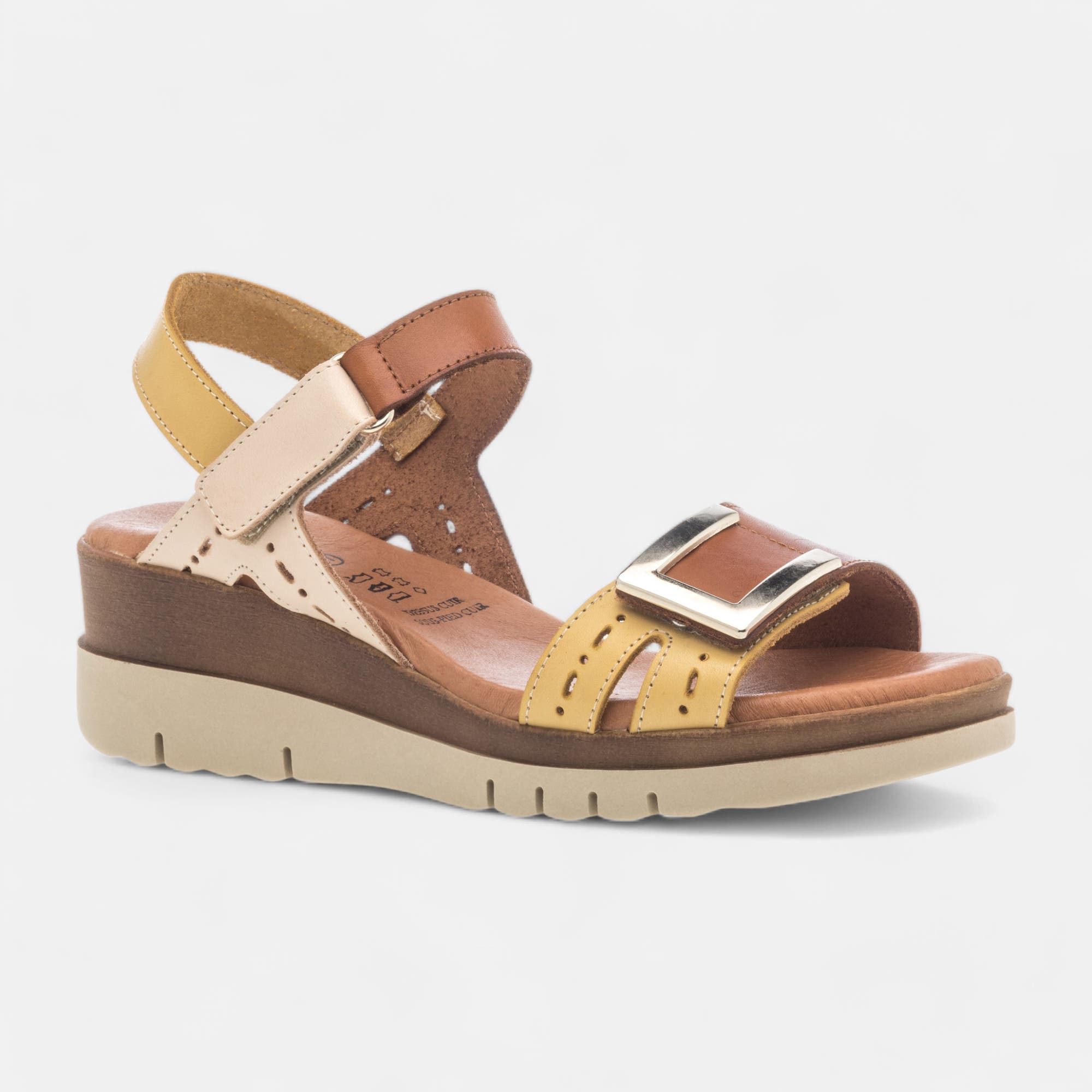 Sandales à talon compensé Femme en cuir jaune