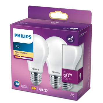 Philips LED peer E27 60W 2 stuks mat niet dimbaar