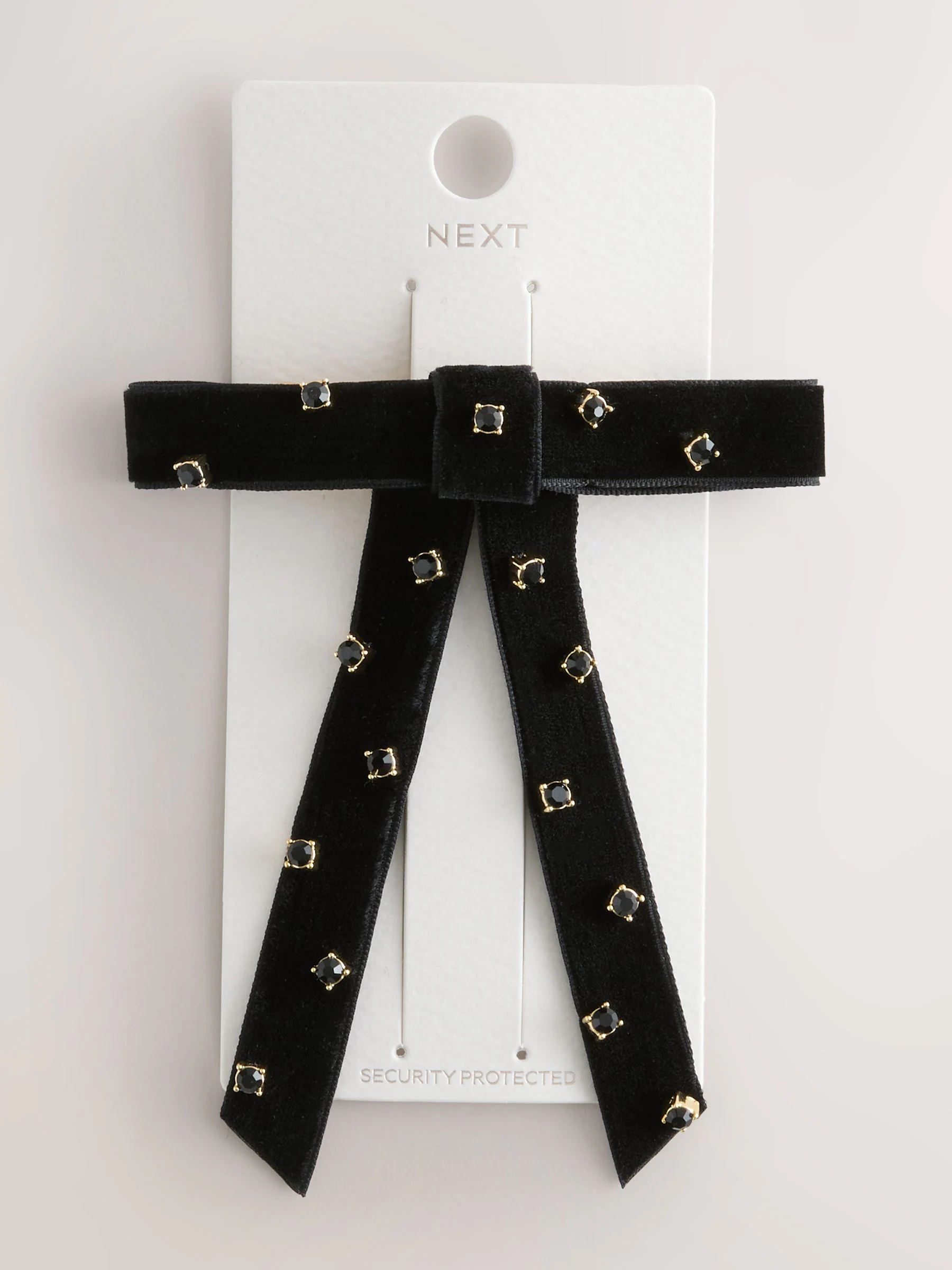 Zwart - Embellished Velvet Bow Hair Barrette