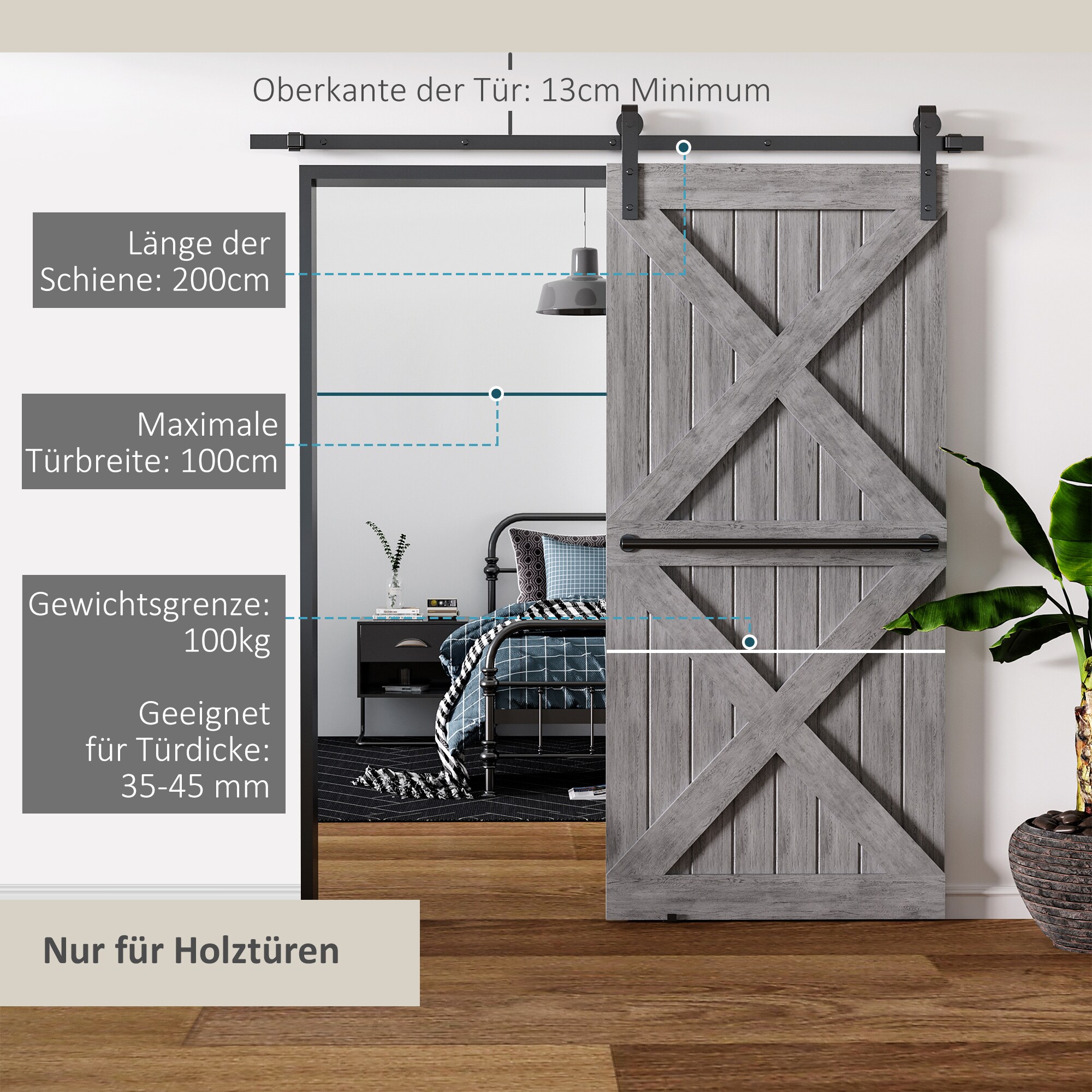HOMCOM Schiebetürsystem mit Schrauben schwarz 200L x 40B x 0,6H cm