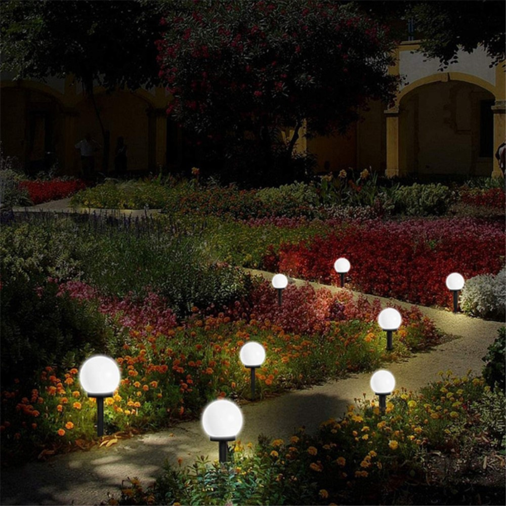 (2er Set) Runde LED Solar Lampe Outdoor Gartenleuchte mit Dämmerungssensor   Erdspiess (IP44) - Kaltweiss