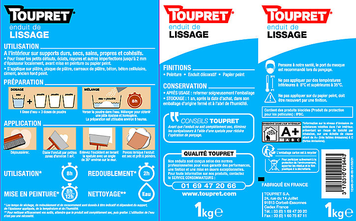 Enduit de lissage en poudre Toupret 1kg